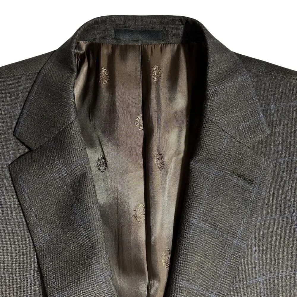 RALPH LAUREN 2 Piece Mens Suit Blazer Jacket 50L Pant 44Wx30L Brown Plaid Wool